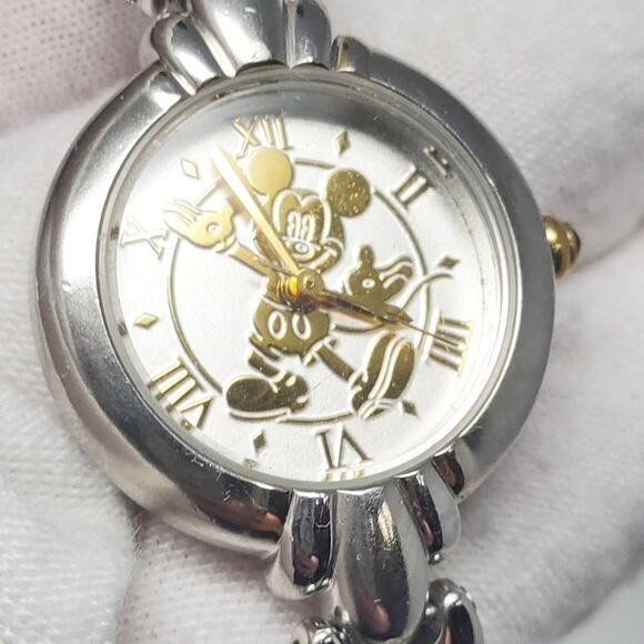 Disney Time Works Mickey Mouse Silver and Gold Metal Band Women's Watch - Picture 4 of 13